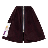 Velvet Skirt in Aubergine with Appliqué