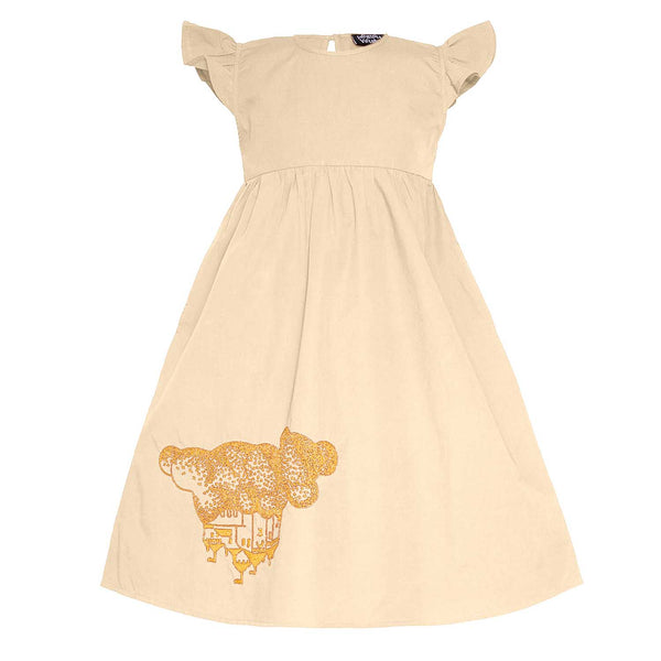 Girls Summer Dress with Golden Castle Hand Embroidery