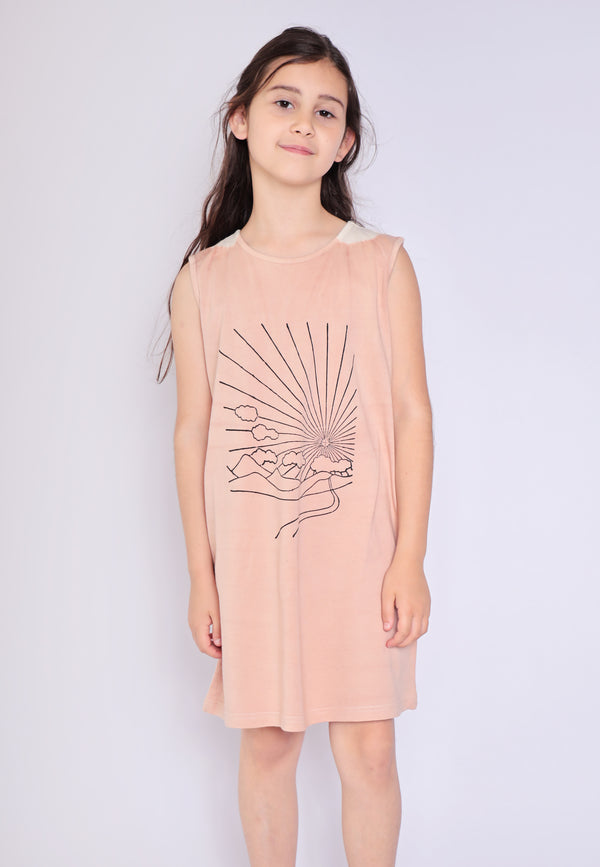 Kunsthandwerkliches T-Shirt-Kleid, natürlich gefärbter Krappstoff mit Handblockdruck 