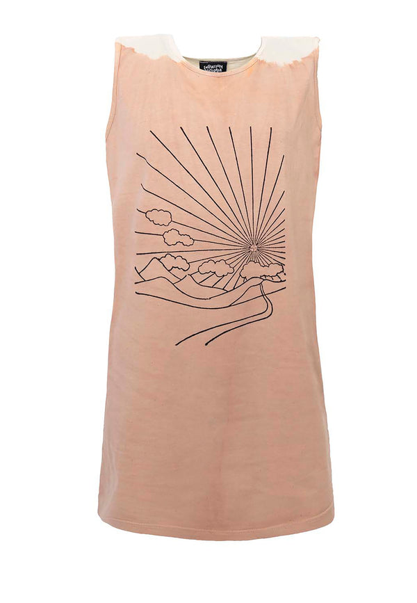 Kunsthandwerkliches T-Shirt-Kleid, natürlich gefärbter Krappstoff mit Handblockdruck 