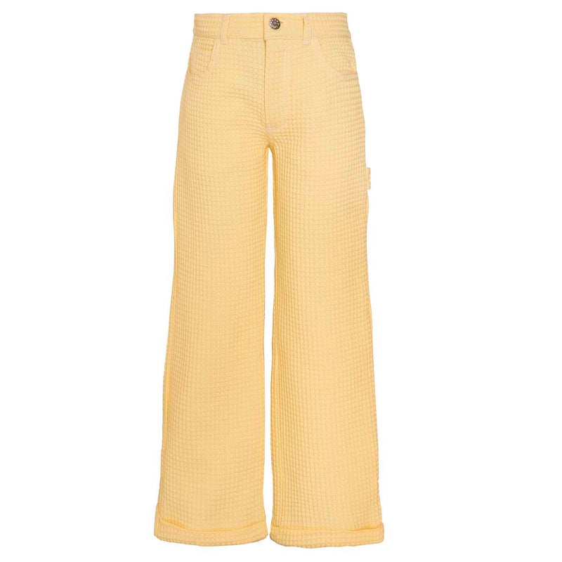 Gelbe Anzughose aus Baumwolle mit Waffelmuster