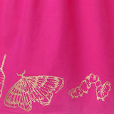 Pink Flower Girl Dress with Golden Hand Block Print