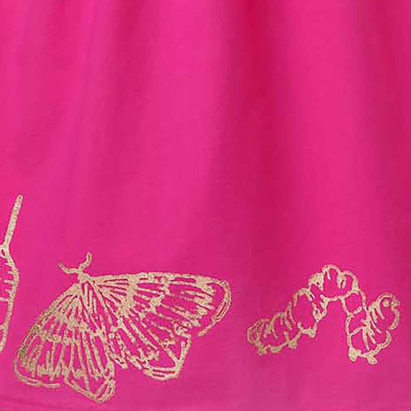 Pink Flower Girl Dress with Golden Hand Block Print