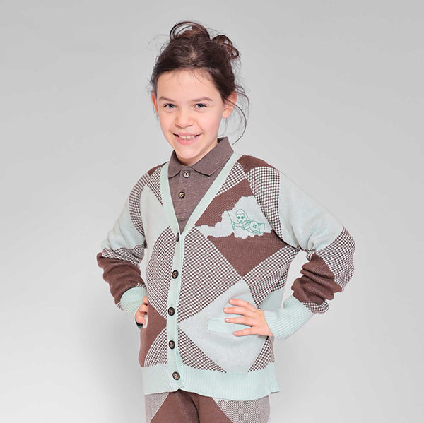 Kids Cardigan in Choco and Mint