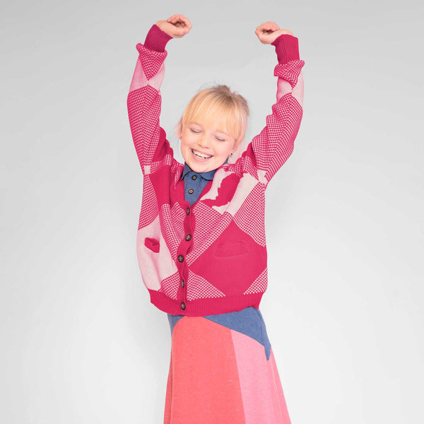Kids Cardigan in Pink and White