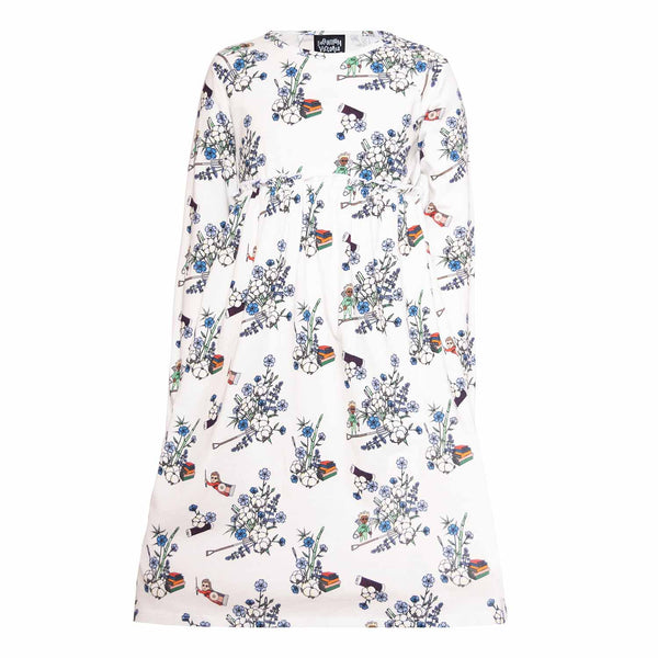 Girls Off-White Dress with Floral Print