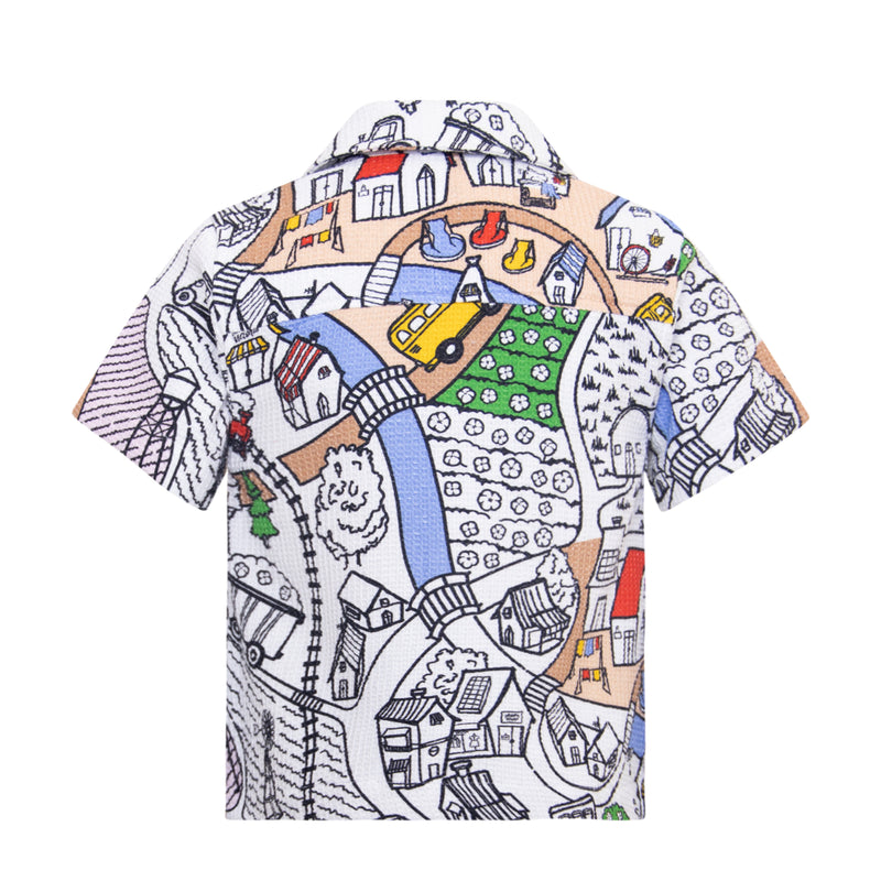 Geknöpftes Hemd mit Village-Print für Jungen und Mädchen