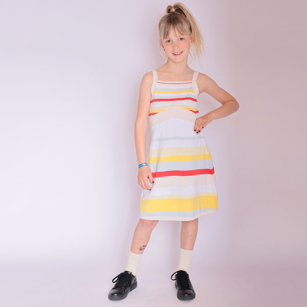 Girls Beach Dress with Bright Stripes