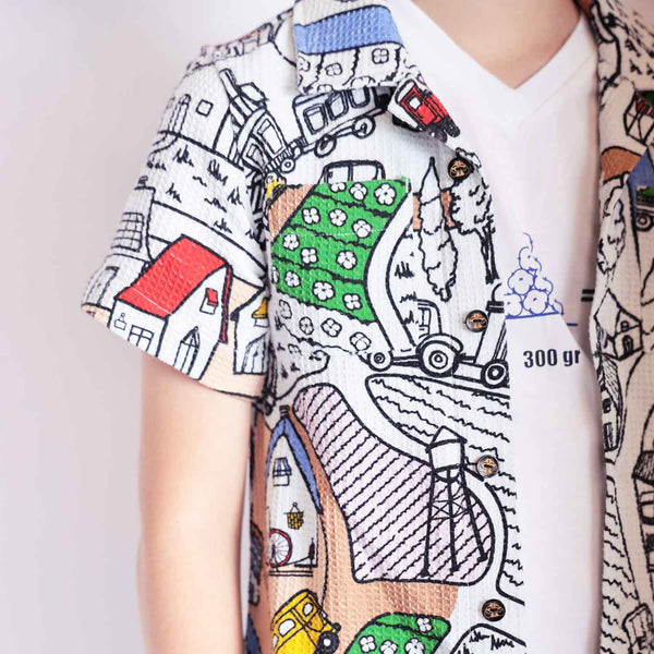 Geknöpftes Hemd mit Village-Print für Jungen und Mädchen