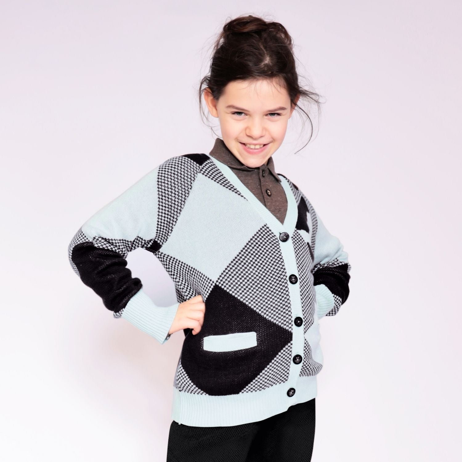 Kids Cardigan in Baby Blue Pink and Black