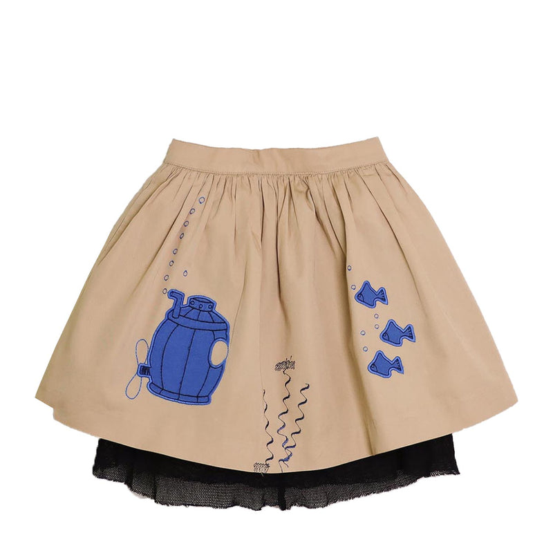 MAGIC MENDING PRELOVED Beige Cotton Skirt with Submarine, 6 years