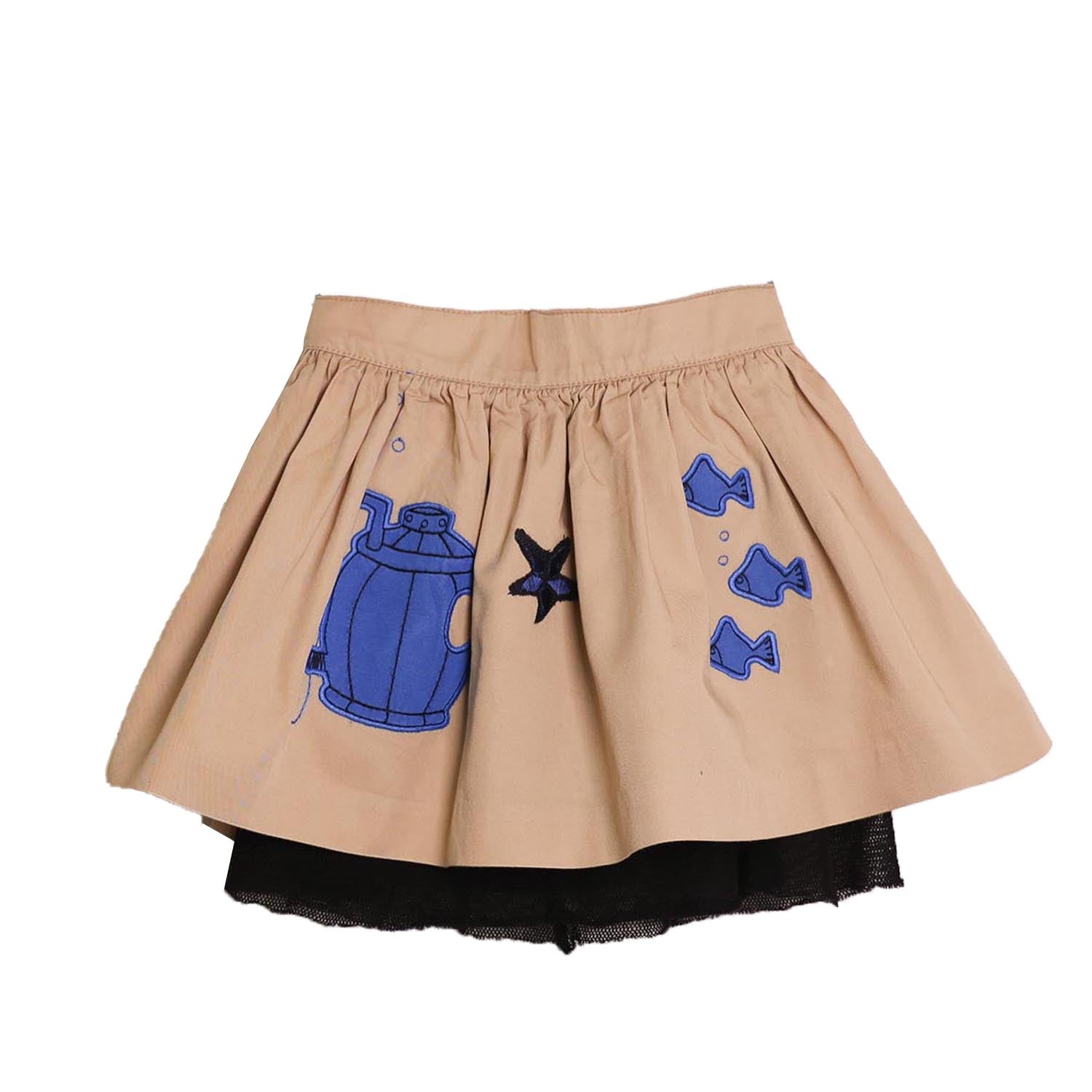 MAGIC MENDING PRELOVED Beige Cotton Skirt with Submarine, 2 years