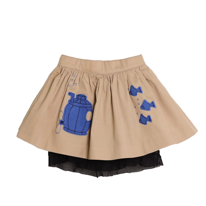 MAGIC MENDING PRELOVED Beige Cotton Skirt with Submarine, 2 years