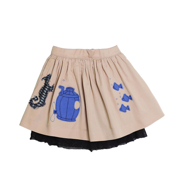 MAGIC MENDING PRELOVED Beige Cotton Skirt with Submarine, 4 years