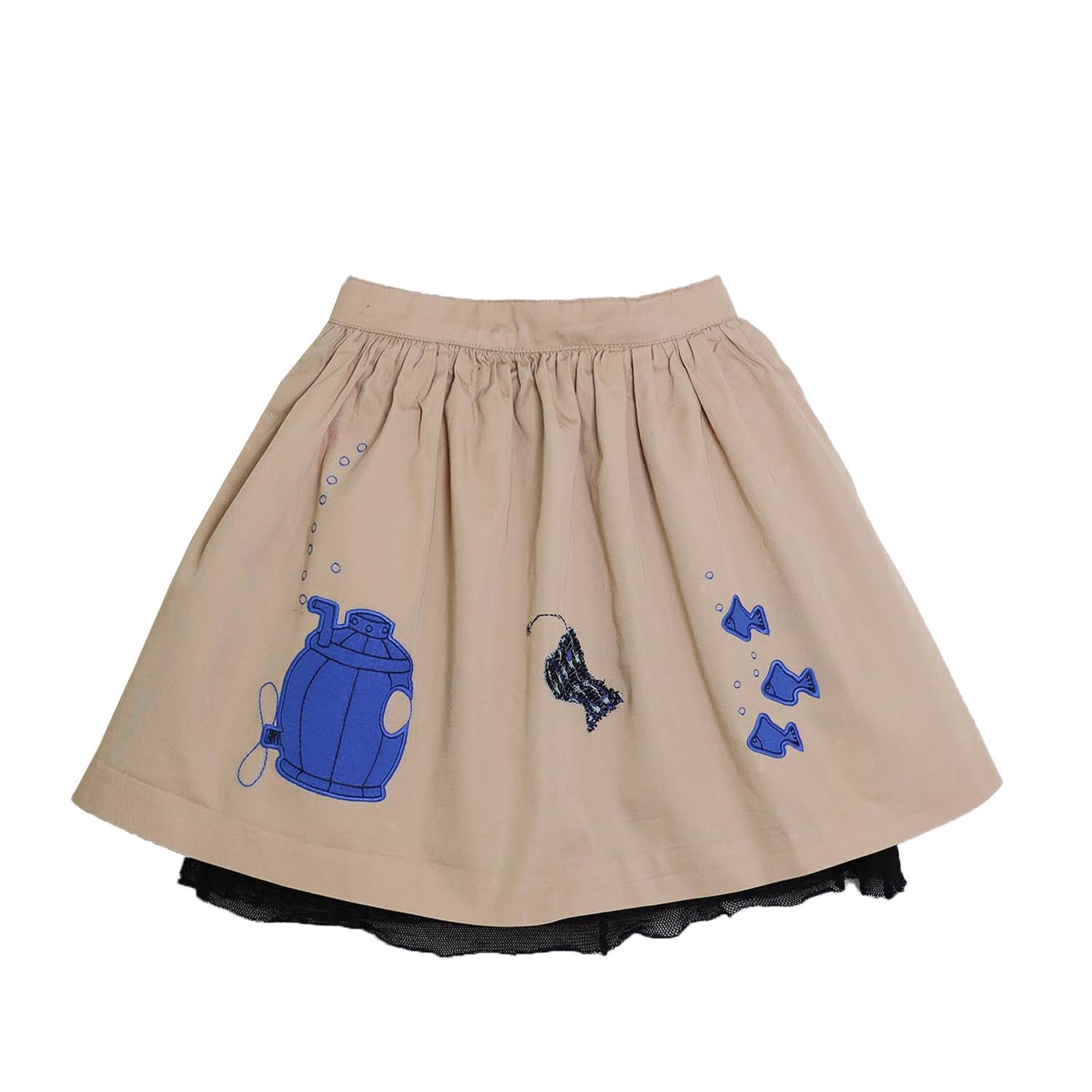 MAGIC MENDING PRELOVED Beige Cotton Skirt with Submarine, 8 years