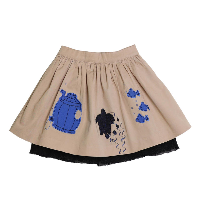 MAGIC MENDING PRELOVED Beige Cotton Skirt with Submarine, 4 years