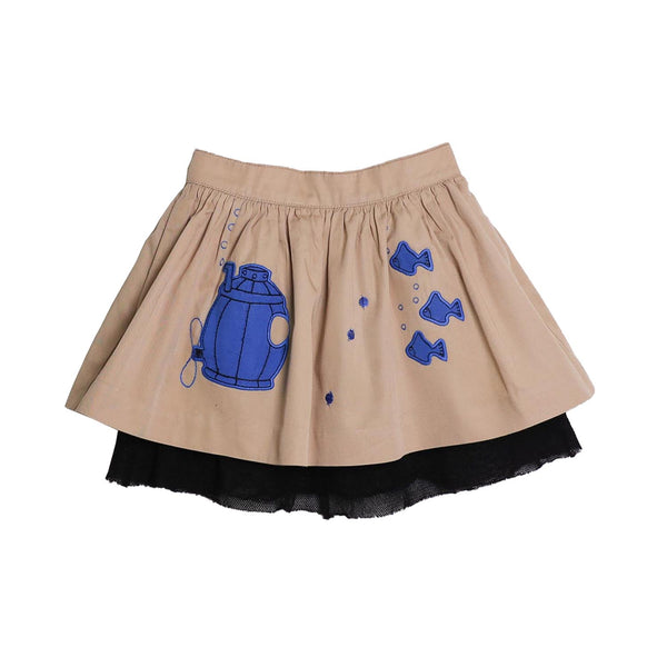 MAGIC MENDING PRELOVED Beige Cotton Skirt with Submarine, 2 years