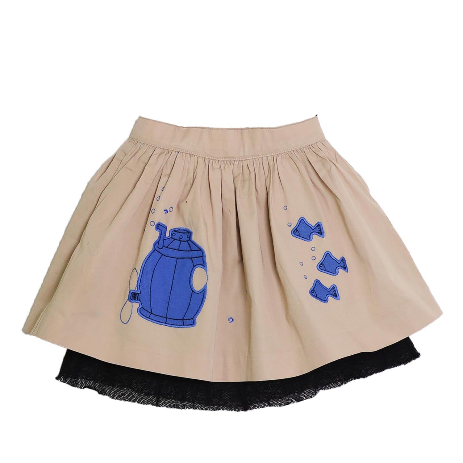 MAGIC MENDING PRELOVED Beige Cotton Skirt with Submarine, 4 years