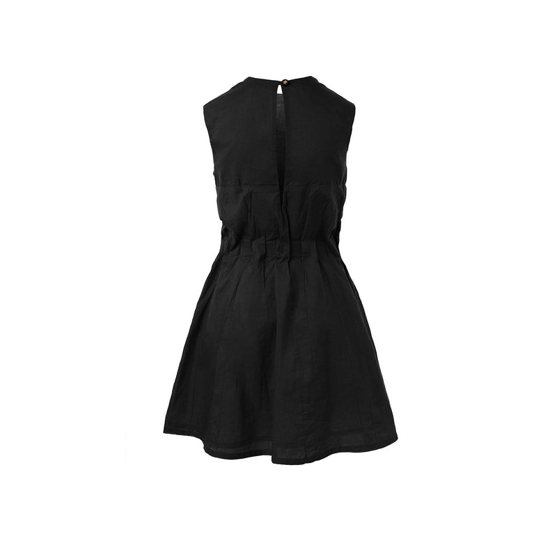 Black Cotton Dress with Pleats