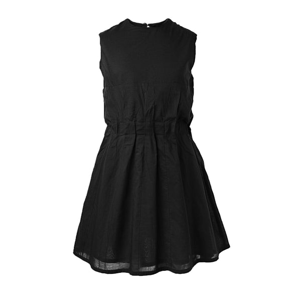 Black Cotton Dress with Pleats
