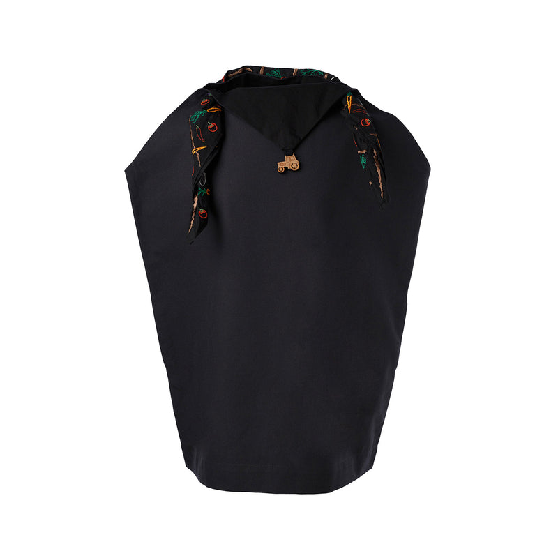 Women Black Handkerchief Dress with Embroidered Scarf