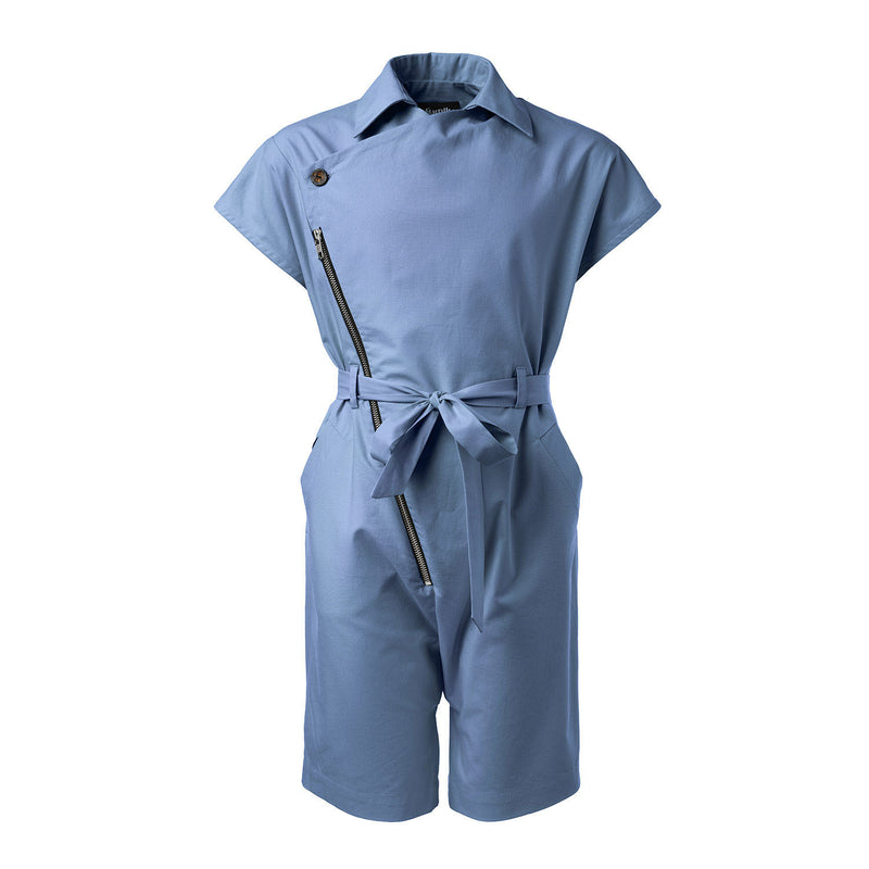 Blue Denim Cotton Overall with Asymmetric Front