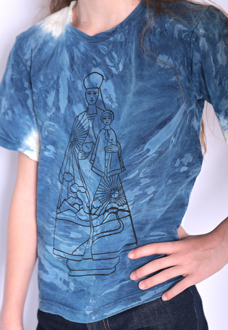 Artisanal Girls and Boys T-Shirt naturally dyed Indigo with Hand Print