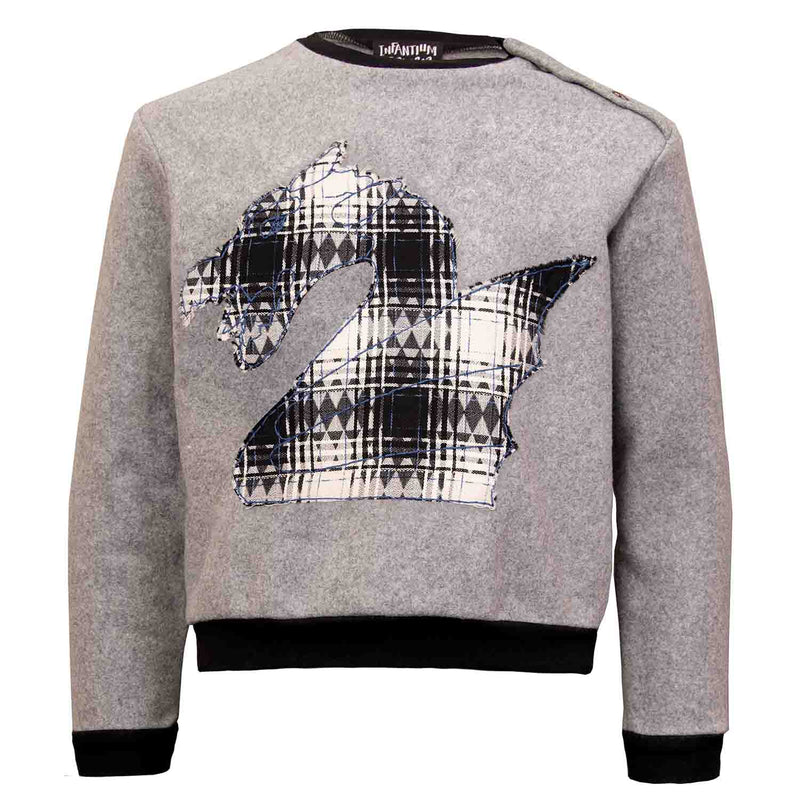 Grey Fleece Sweatshirt with Dragon Appliqué