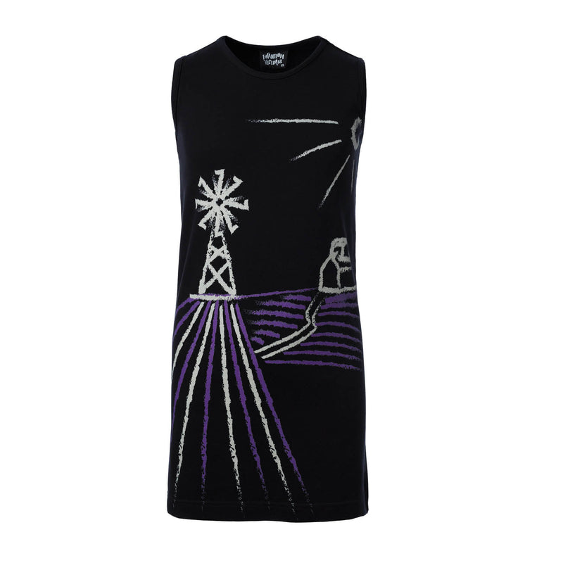 Schwarzes T-Shirt-Kleid mit Windmühle