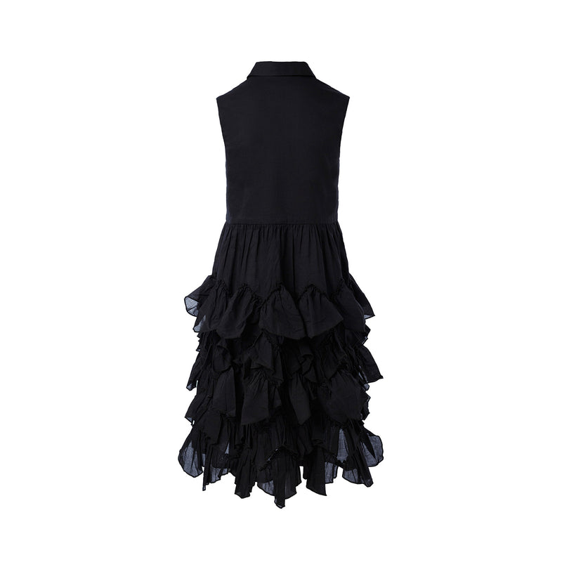 black shirt dress girls with ruffles, black cotton dress maxi dress for girls