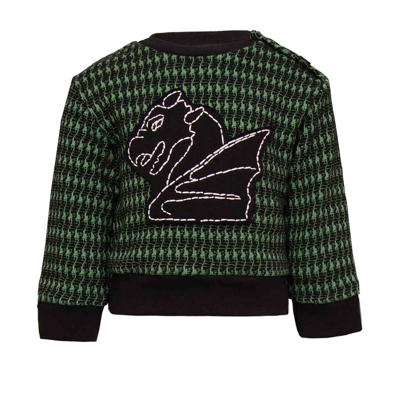 Black and green pied de poule Baby Sweatshirt with Dragon Apploqié