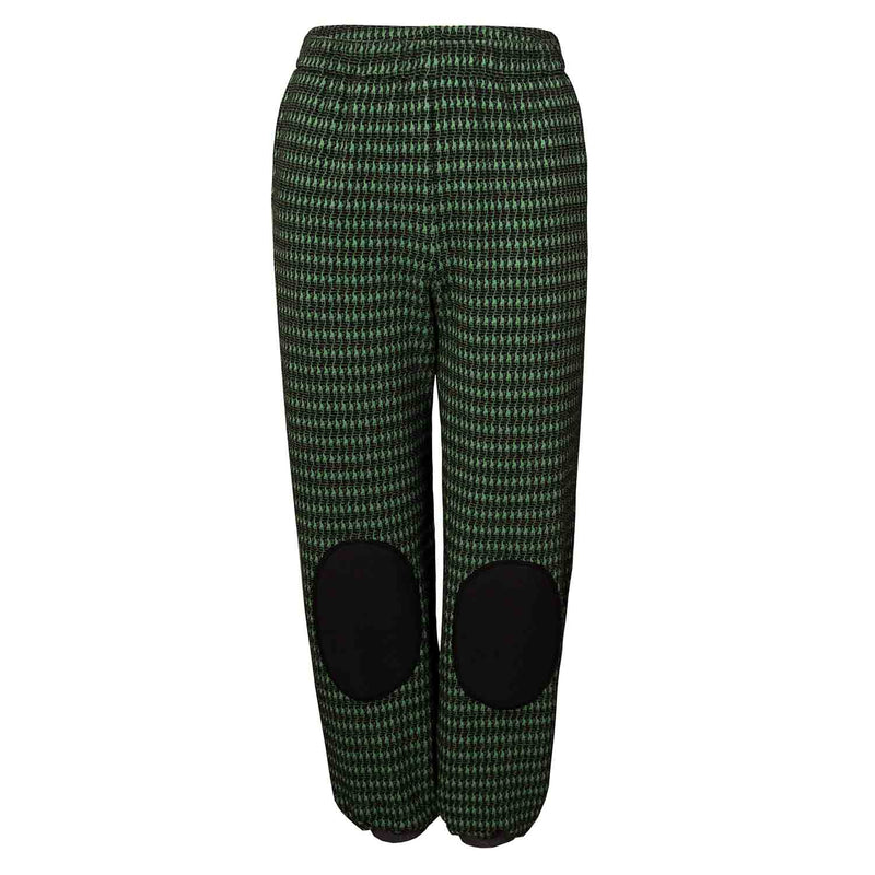 Black and green pied de poule pants with knee patches