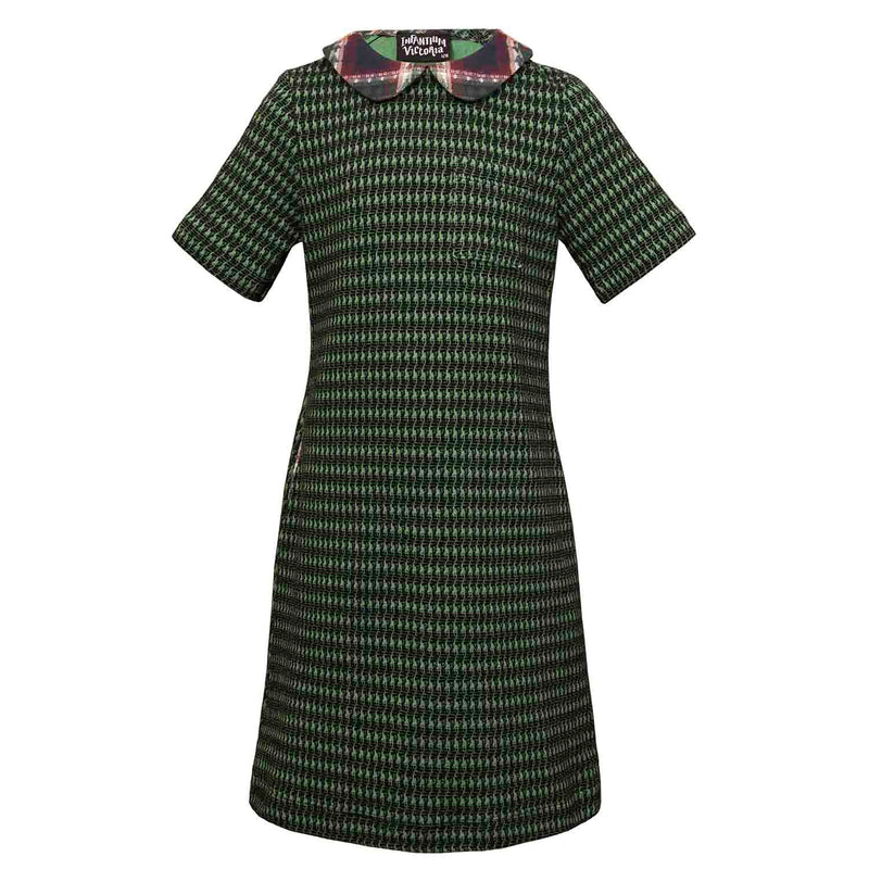 Grünes Pied de Poule A-Linien-Kleid
