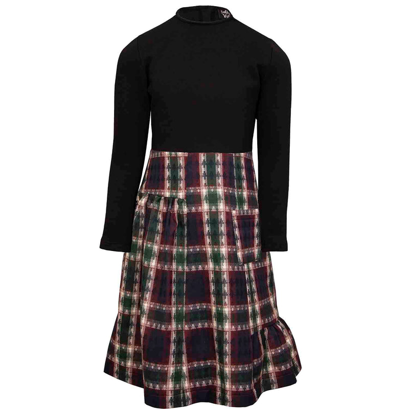 Black Dress with Tartan Skirt in Red & Green