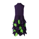 Purple Cotton Dress with Green Details