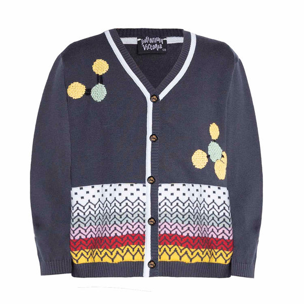 Grey Boys and Girls Cardigan with Hand Embroidery