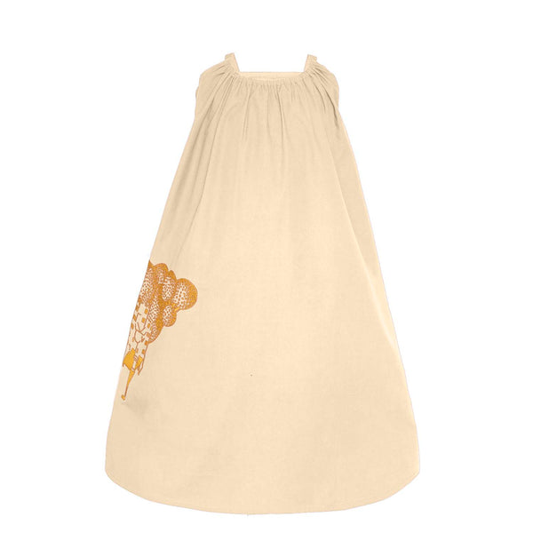 Beige Girls Boho Dress with Golden Castle Embroidery