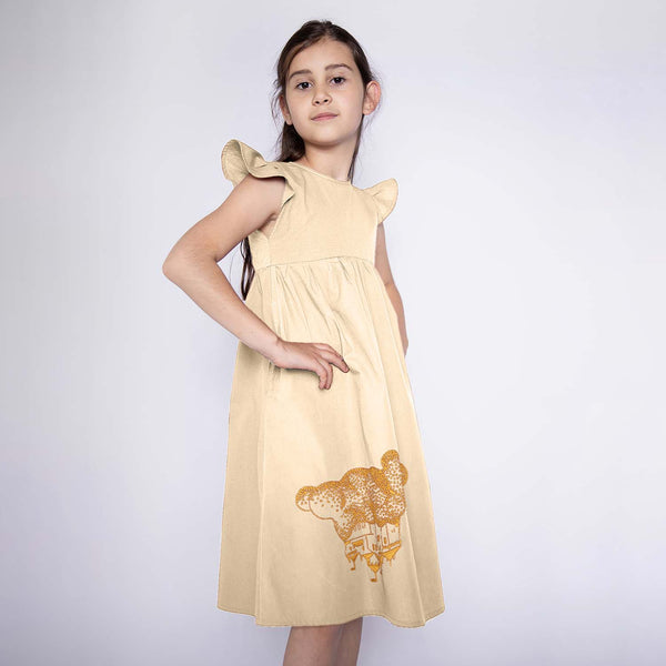 Mädchen-Sommerkleid mit goldener Schloss-Handstickerei
