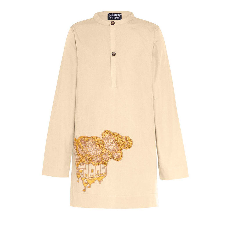 Beige Kids Tunic with Golden Castle Embroidery