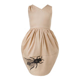 Beige Dress with Bee Hand Embroidery