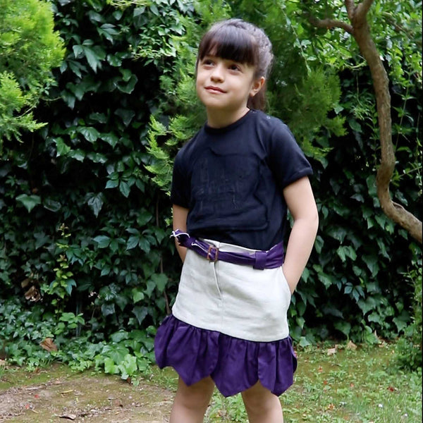 Beige Mini Skirt with Purple Flower Petals