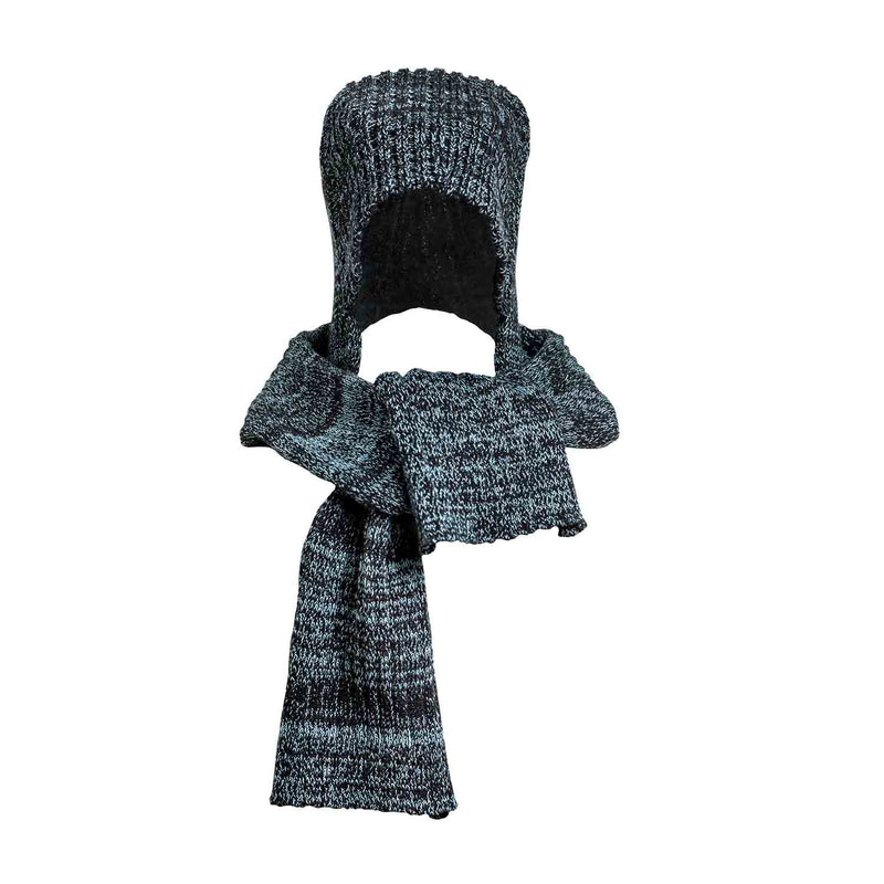 Black and Blue Knitted Hat-Scarf