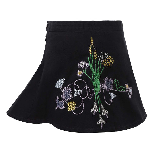 Black Mini Skirt with Floral Embroidery