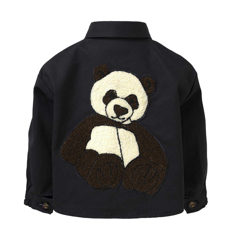 Schwarze Baby-Tunika mit Panda-Stickerei 