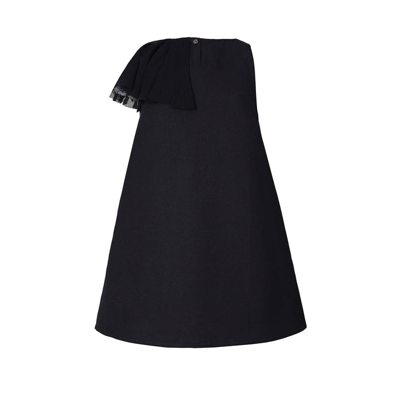 Schwarzes Kleid mit asymmetrischer Schulter