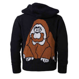 Organic Cotton Black Knitted Hoodie with Orangutan