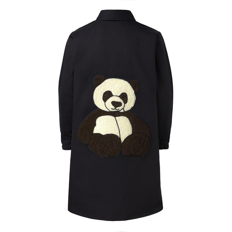 Schwarzes Hemdkleid mit Panda-Stickerei
