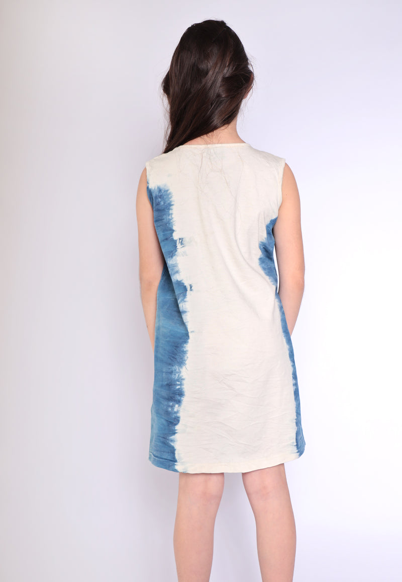 Artisanal T-Shirt Dress Naturally Dyed Indigo with Hand Block Print