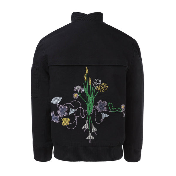Black Bomber Jacket with Floral Emproidery
