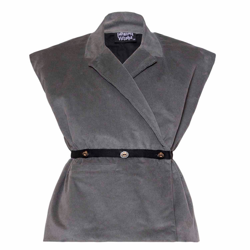 Grey Velvet Sleveless Jacket
